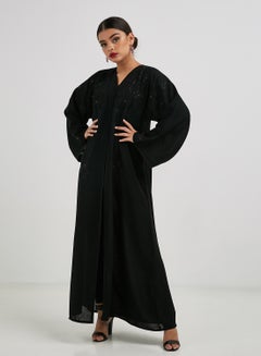 Buy Floral Applique Abaya Black in UAE