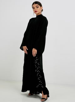 Buy Floral Design Detail Abaya Black in UAE