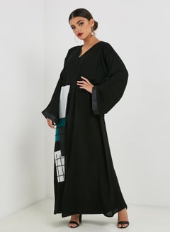 Buy Patchwork Abaya With Hand Sewn Embellishment Black in UAE