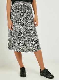 Buy Leopard Print Midi Skirt Black/White in UAE