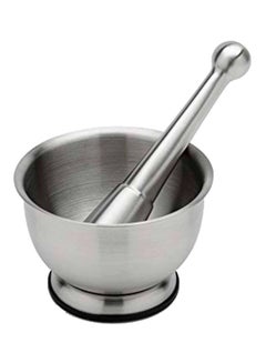 Buy 2-Piece Stainless Steel Mortar And Pestle Set Silver 4.7x3.3inch in UAE
