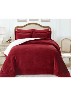 Buy 6-Piece King Size Comforter Set Faux Fur Red in UAE