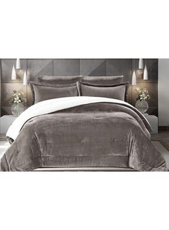 Buy 6-Piece King Size Comforter Set Faux Fur Grey in UAE