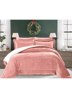 Buy 6-Piece King Size Comforter Set Faux Fur Pink in UAE