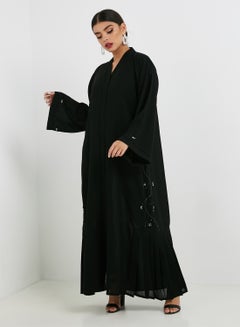 اشتري Spiral Floral Beadwork Abaya أسود في السعودية