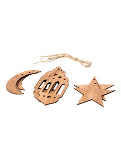Buy 10-Pieces Wooden Eid And Ramadan Hanging Pendants With Ropes Brown 14x2.9x10centimeter in UAE