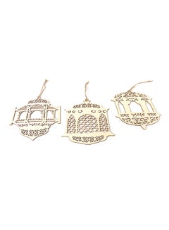 Buy 10-Pieces Wooden Ramadan Hanging Pendants With Ropes Brown 20x1.2x12centimeter in UAE