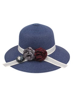 Buy Rose Bowknot Straw Hat Dark Blue in Saudi Arabia