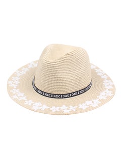 Buy Straw Wide Brim Flower Print Hat Beige in Saudi Arabia