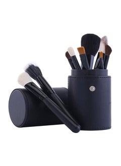 Buy 11-Piece Makeup Brush Set With Round Leather Case Black in UAE