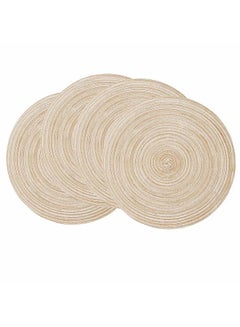 Buy Set Of 4 Round Cotton Braided Table Place Mats Beige 15inch in UAE