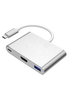 Buy TYPE-C TO HDMI 3 IN 1 ADAPTER (HDMI+USB3.0+TYPE-C) Silver in UAE
