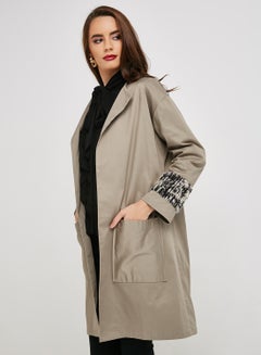 Buy Sequin Striped Coat Beige/Brown in UAE