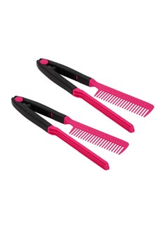 Buy 2-Piece V Shape Styling Hair Straightener Comb Pink/Black in Saudi Arabia