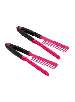 اشتري 2-Piece V Shape Styling Hair Straightener Comb وردي/أسود في السعودية