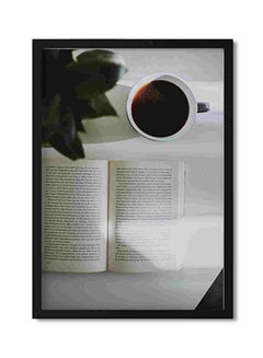 Buy Reding With Coffee Cup Wall Art Painting Multicolour 32x22x2cm in Saudi Arabia