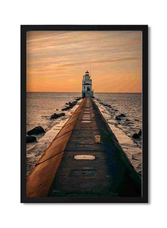 Buy Lighthouse During Golden Hour Wall Art Painting Multicolour 32x22x2centimeter in Saudi Arabia