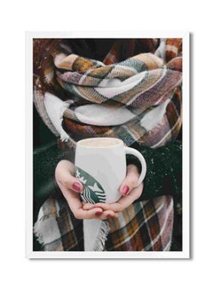 Buy In Cold Holding White Starbucks Mug Wall Art Painting Multicolour 32x22x2cm in Saudi Arabia