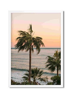 Buy Palm Trees Near Body Of Water Wooden Frame Wall Art Painting Multicolour 32x22x2cm in Saudi Arabia
