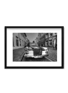 Buy Old Car Black Frame And White Wall Art Painting Multicolour 22x32cm in Saudi Arabia