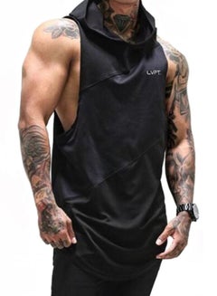 Buy Cowl Neck Tank Top With Hood Black in UAE