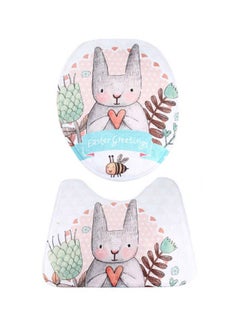 Buy 2-Piece Bunny Printed Bath Mat Set Grey/Pink/White 40x60cm in Saudi Arabia