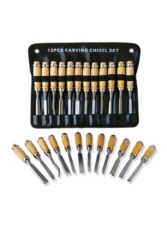 Buy Set Of 12 Wood Carving Tools Knife Kit Silver/Beige 120grams in UAE
