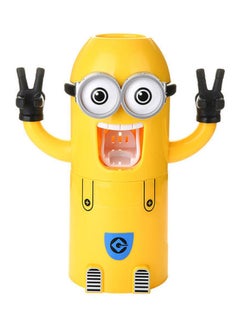 Buy Minions Design Toothbrush Holder and Automatic Toothpaste Dispenser Set Yellow in UAE