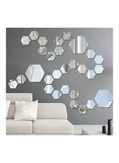 اشتري 12-Piece 3D Hexagon Mirror Decal Wall Sticker Set Silver 8 سنتيمتر في الامارات