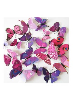 Buy 12-Piece 3D Butterfly Wall Sticker Purple/Pink in UAE