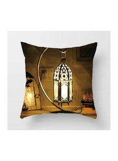 Buy Decorative Printed Cushion Velvet Black/Yellow/White in UAE