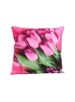 Buy Flower Printed Pillow Cover cotton Pink/Green 45x45cm in UAE