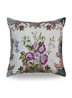 Buy Embroidery Decorative Cushion Beige/Purple/Green 50x50centimeter in UAE