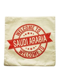 Buy Saudi Arabia Stamps Pattern Cushion Case linen White/Red 45x45cm in UAE