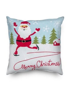 اشتري Merry Christmas Embroidered Cushion Cover قطن أزرق/أبيض/أحمر في الامارات