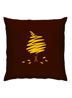 Buy Art Tree Printed Cushion Polyester Brown/Yellow 40x40cm in UAE