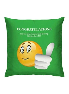 Buy Congratulations Printed Cushion polyester Green/Yellow/White 40x40cm in UAE