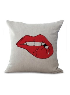 Buy Printed Cushion Cover linen White/Red 45x45cm in UAE