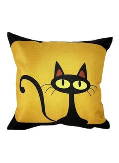 اشتري Cat Printed Cushion Cover كتان Yellow/Black 45x45 سنتيمتر في الامارات