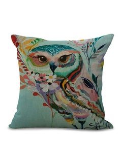 Buy Owl Printed Decorative Cushion Cover Green/Black/White 45x45cm in UAE