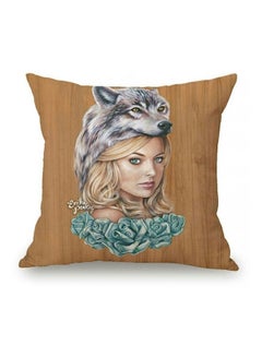 اشتري Lady Printed Decorative Cushion Cover بني/أبيض/أخضر 45x45 سنتيمتر في الامارات