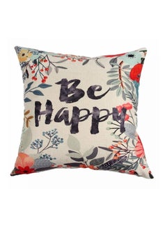 Buy Be Happy Printed Decorative Cushion Cover Beige/Black/Red 45x45cm in UAE