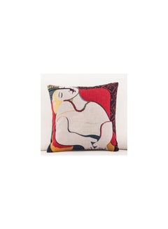 Buy Decorative Printed Cushion Cover linen Red/Beige/Yellow in UAE