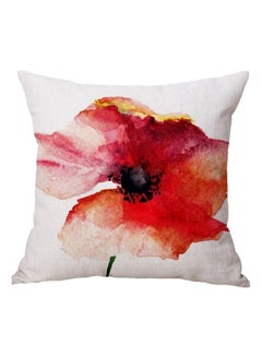 Buy Flower Printed Cushion linen Beige/Red/Black in UAE