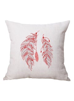 اشتري Feather Printed Cushion كتان Beige/Red في الامارات