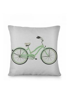 Buy Bicycle Printed Decorative Cushion Cover White/Green 40x40cm in UAE