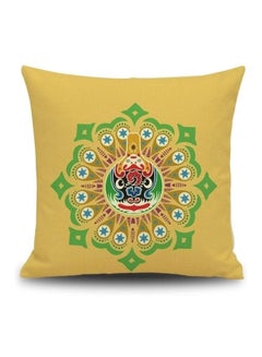 Buy Geometric Print Cushion Cover linen Yellow/Green/Black 45x45cm in UAE