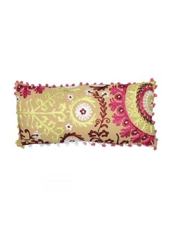 Buy Floral Design Hand Embroidered Cushion Cover Orange/Pink/Yellow 30x60cm in UAE