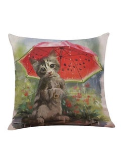 اشتري Cat Printed Decorative Cushion أحمر/رمادي/أخضر 45x45 سنتيمتر في الامارات