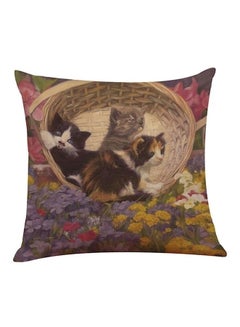 اشتري Cats In Basket Printed Decorative Cushion بني/أرجواني/أصفر 45x45 سنتيمتر في الامارات